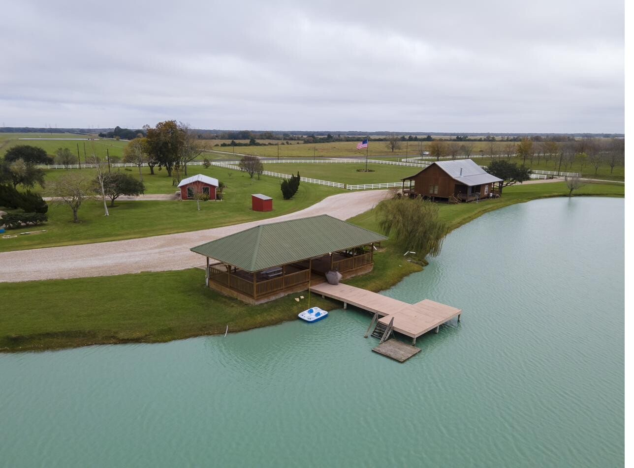 Aerial view of the dock and pavilion