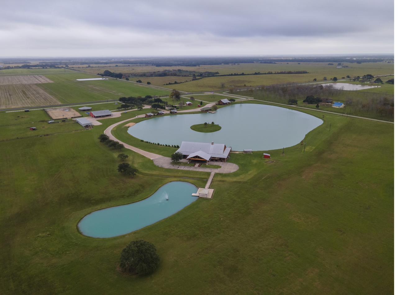Aerial of the ranch and its lakes