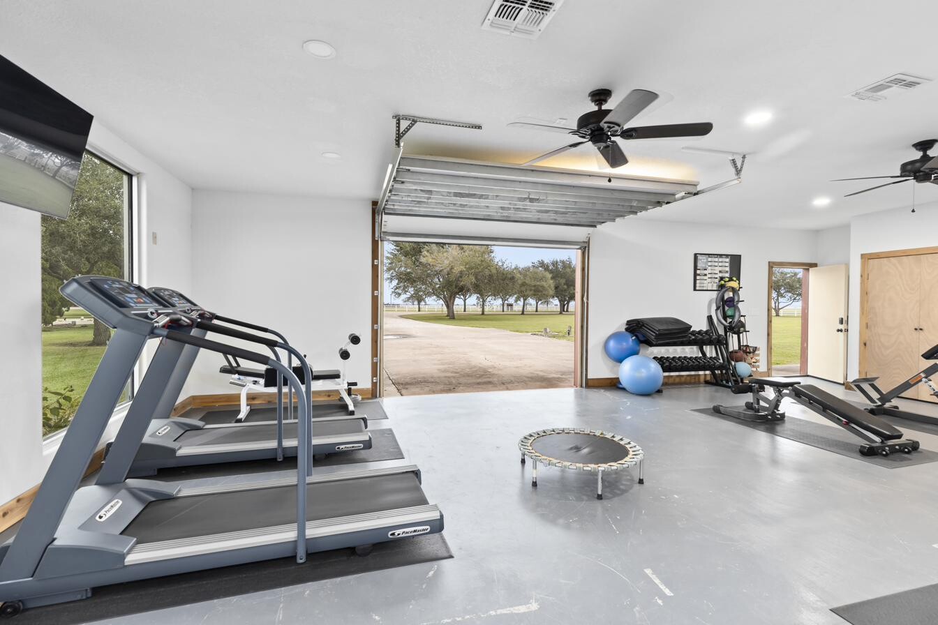 Gym with weights and treadmill