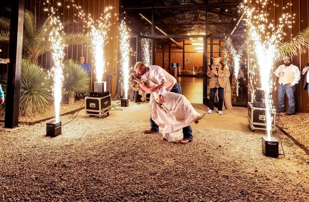 Sparkler send-off outside the barn